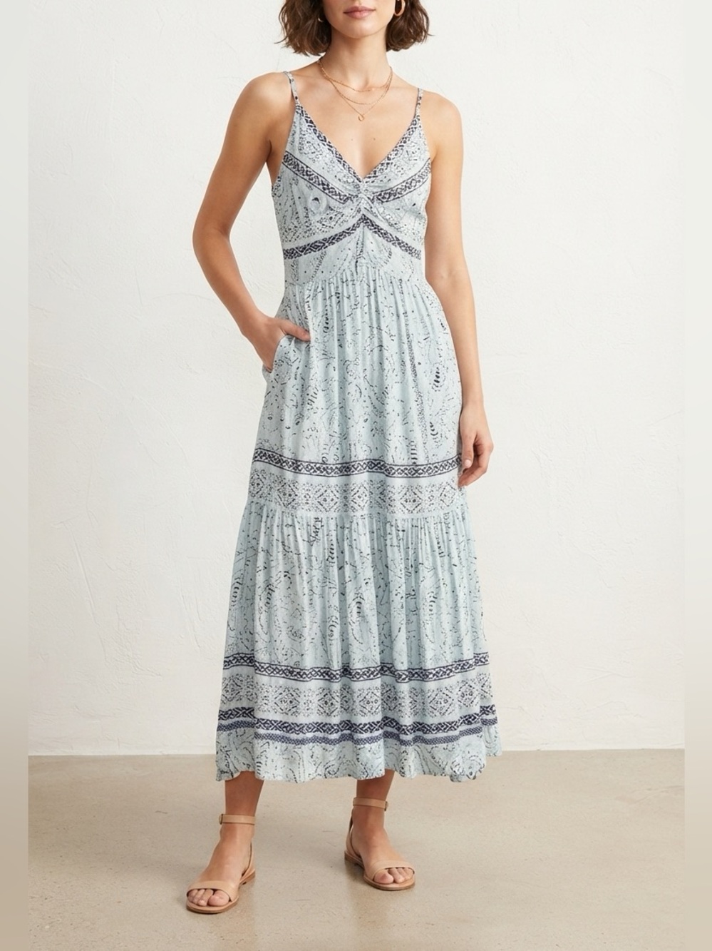 miami Light Blue Printed Boho Maxi Dress